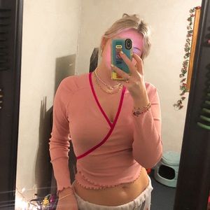 pink wrap top from anthropology